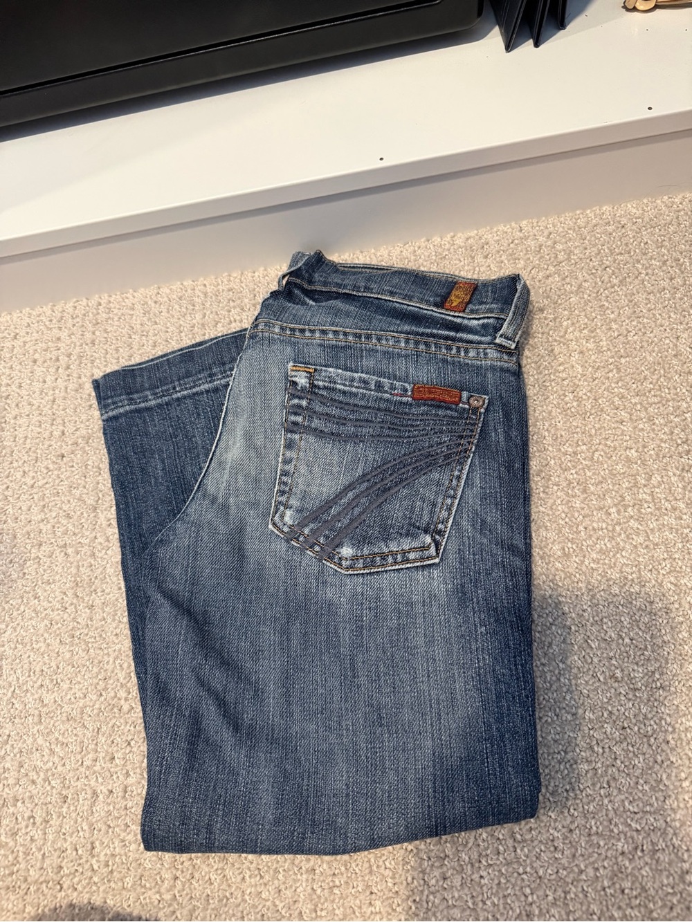 7 For All Mankind Medium Blue Flare Wide-Leg Jeans